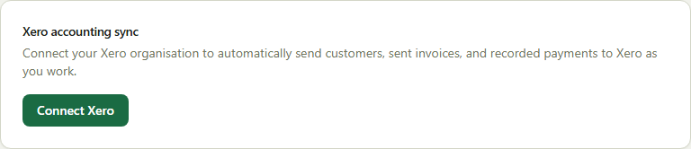 Screenshot of the connect xero to sync invoices screen in SJMS