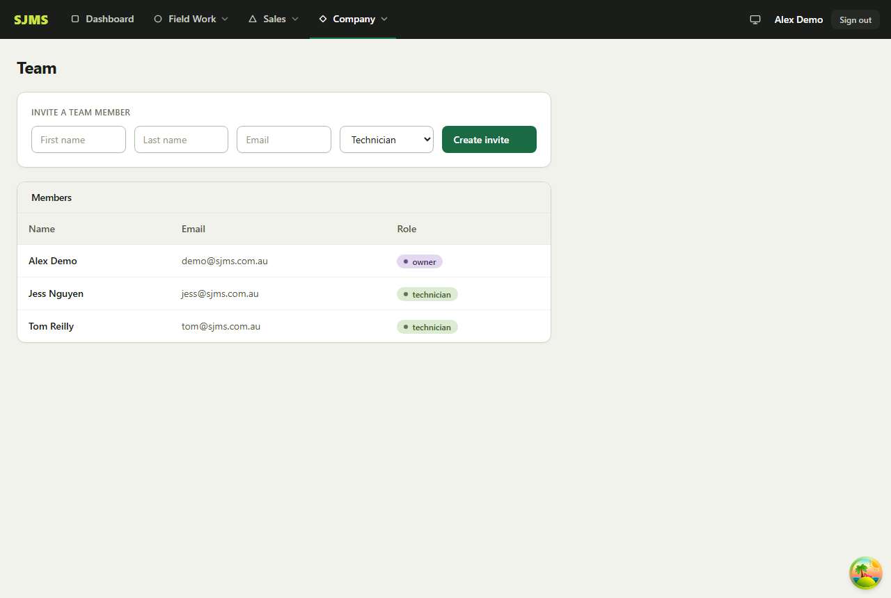 Screenshot of the set up staff roles and permissions screen in SJMS